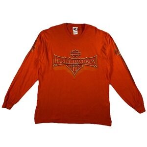 Vintage Harley-Davidson Sword Sleeves Shirt Men's Large Orange USA 2005